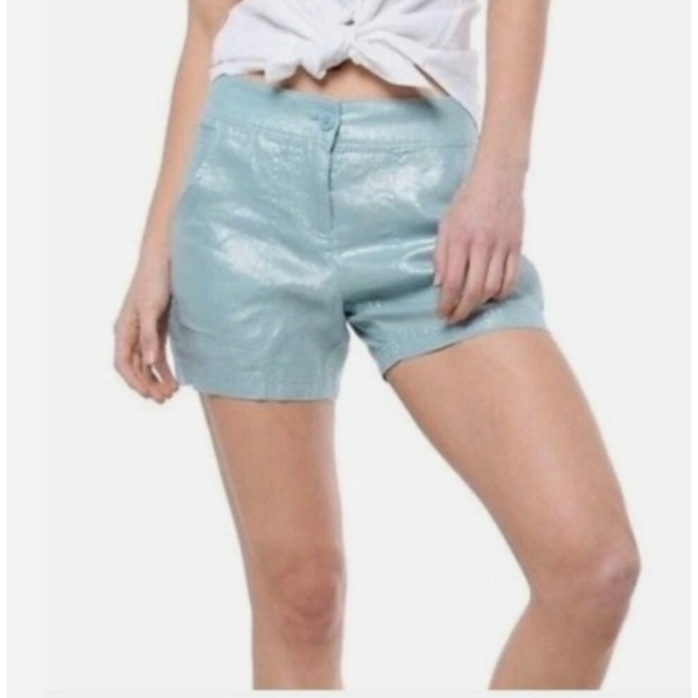 Tommy Bahama 100% Linen Ferrin Foil Shorts Womens 2 Blue Mid Rise Summer